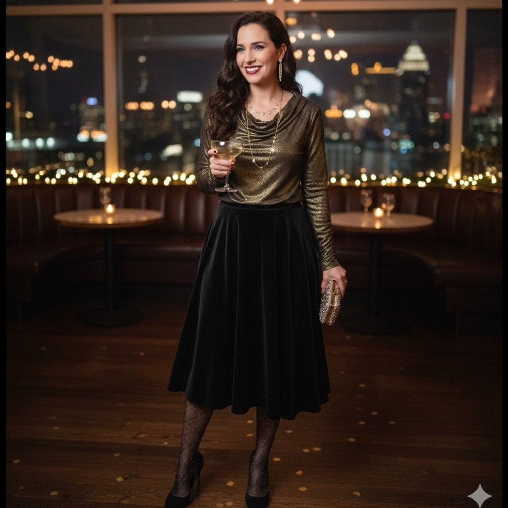 👕Susan Graver -  Metallic  Cowl-Neck Tunic